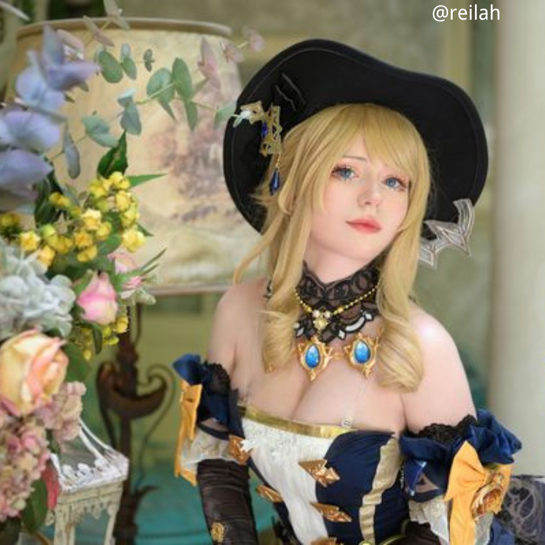 Genshin Impact Fontaine Navia Long Curly Blonde Halloween Cosplay