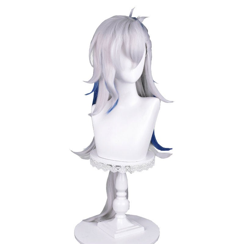 Genshin Impact Fontaine Neuvillette Grey Mixed Blue Cosplay Wig3