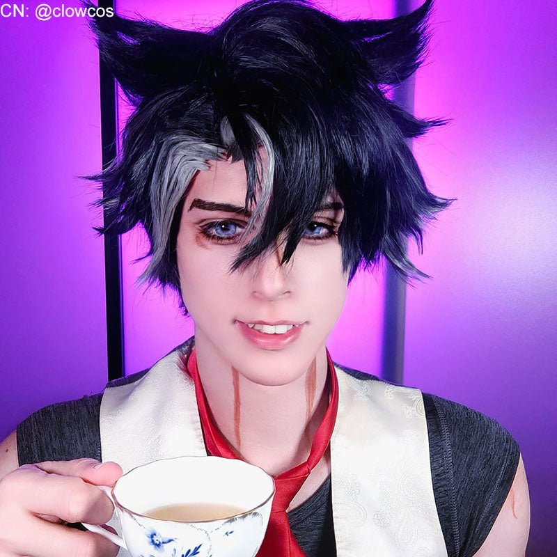 Genshin Impact Fontaine Wriothesley Black Mixed Grey Cosplay Wig - lemailwigs