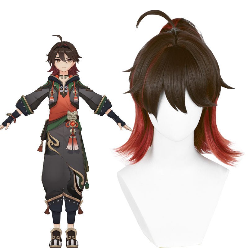 Genshin Impact Gaming Brown Mixed Red Cosplay Wig - lemailwigs