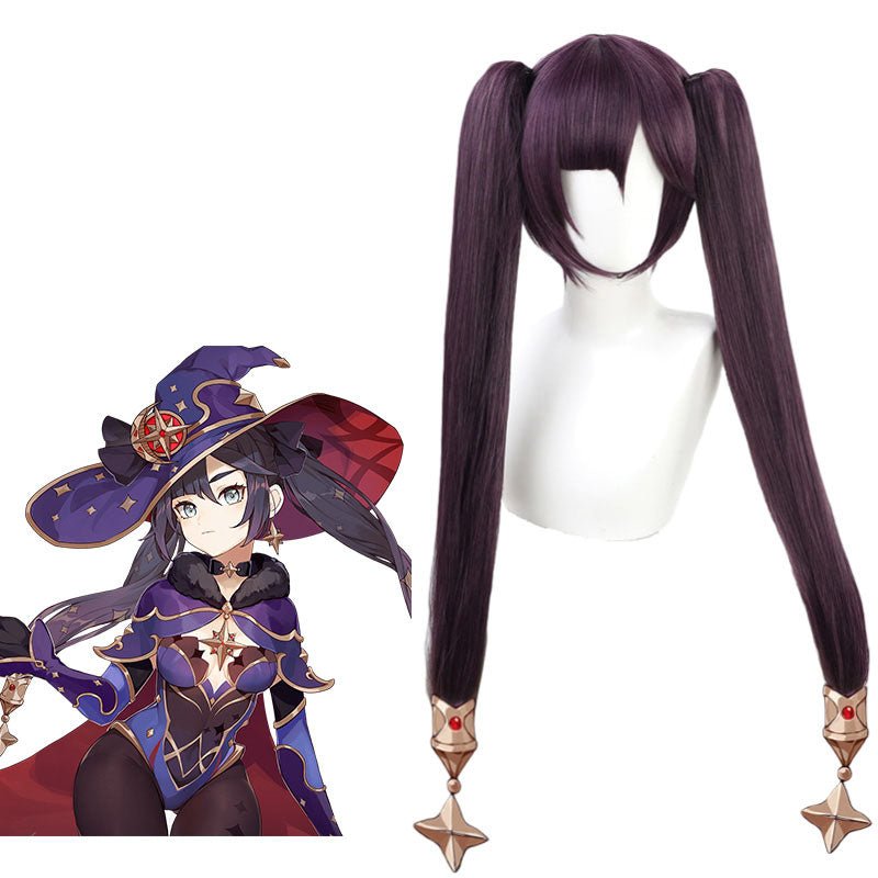 Genshin Impact Mona Long Straight Purple Ponytail Cosplay Wigs - lemailwigs