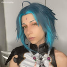 Genshin Impact Mountain Demon Xiao Short Mixed Blue Cosplay Wigs - lemailwigs