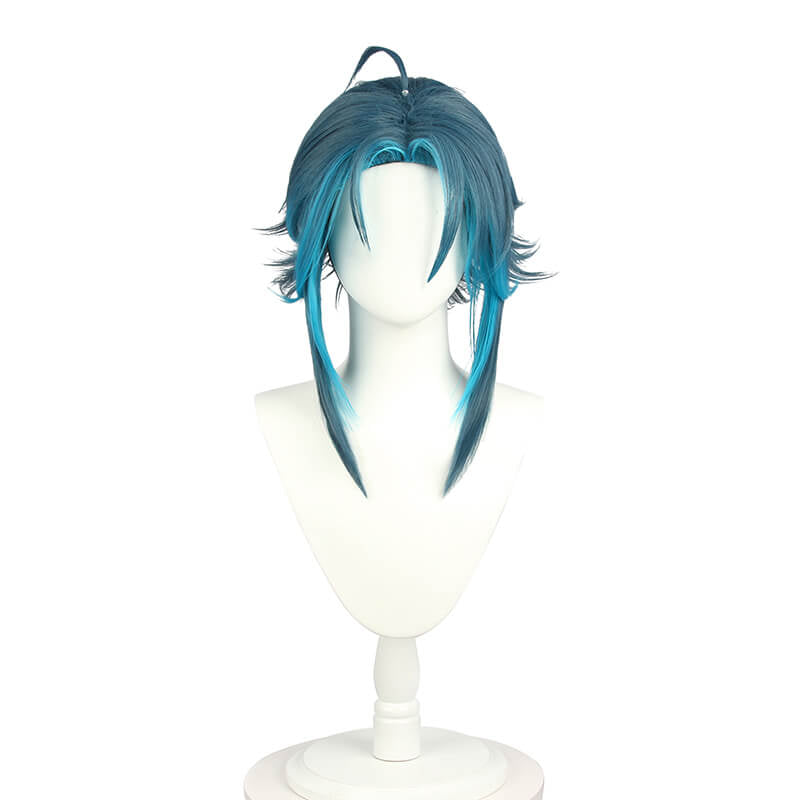 Genshin Impact Mountain Demon Xiao Short Mixed Blue Cosplay Wigs - lemailwigs
