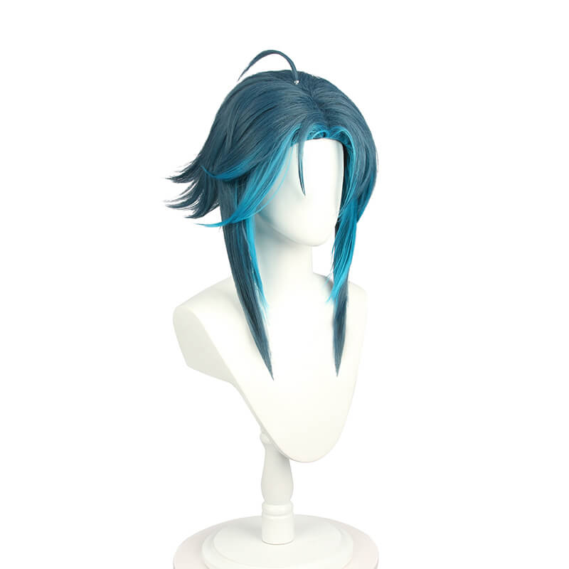 Genshin Impact Mountain Demon Xiao Short Mixed Blue Cosplay Wigs - lemailwigs