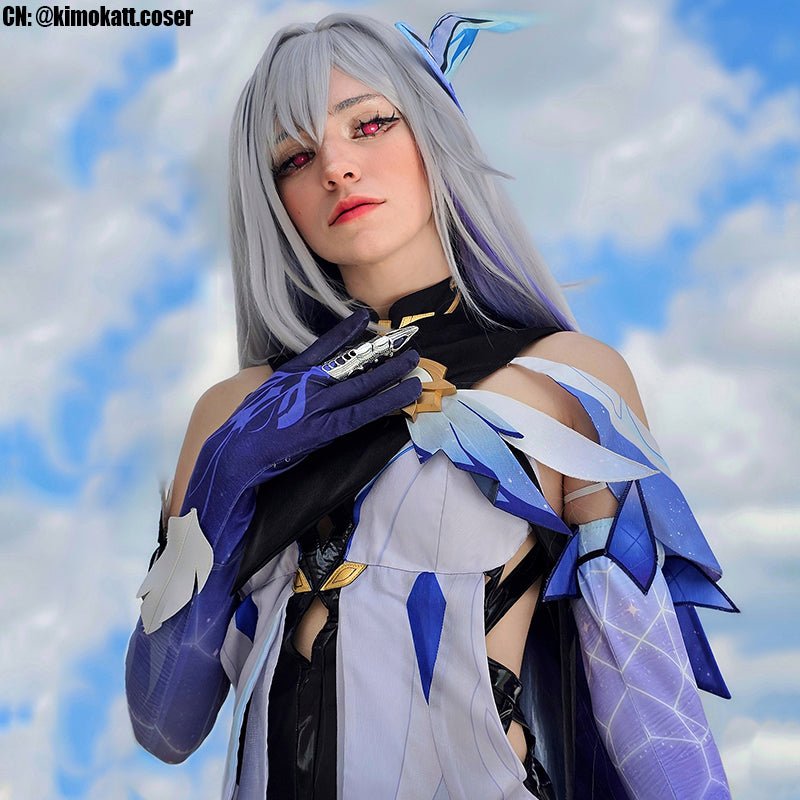 Genshin Impact Skirk Grey Mixed Blue Cosplay Wig - lemailwigs