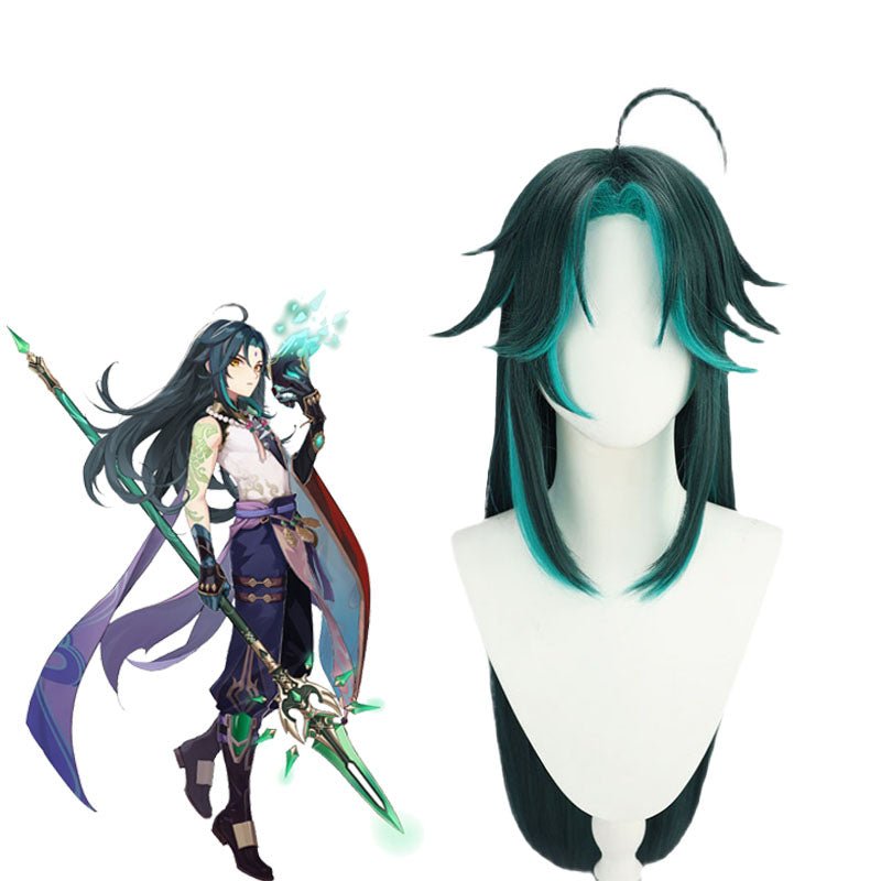 Genshin Impact Xiao Long Green Mixed Blue Cosplay Wigs - lemailwigs