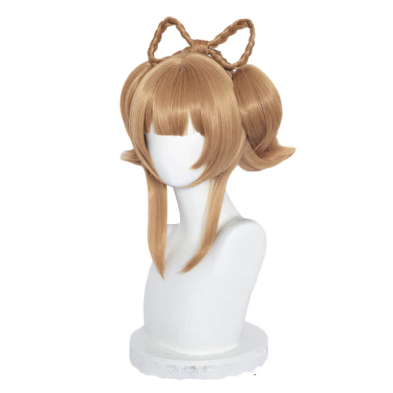 Genshin Impact Yaoyao Short Light Brown Ponytail Cosplay Wigs With Braid Bows - lemailwigs