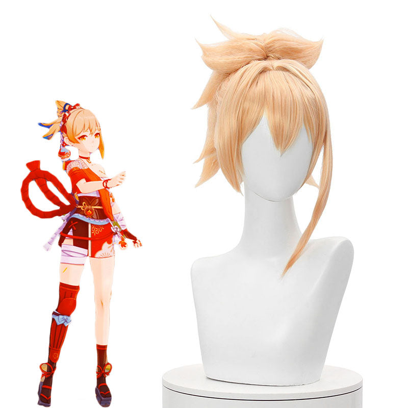 Game Genshin Impact Yoimiya Long Blonde Ponytail Cosplay Wigs lemailwig