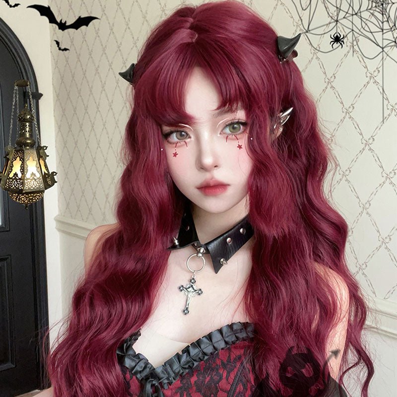 Halloween Claret Witch long Curly Red Cosplay Wigs - lemailwigs