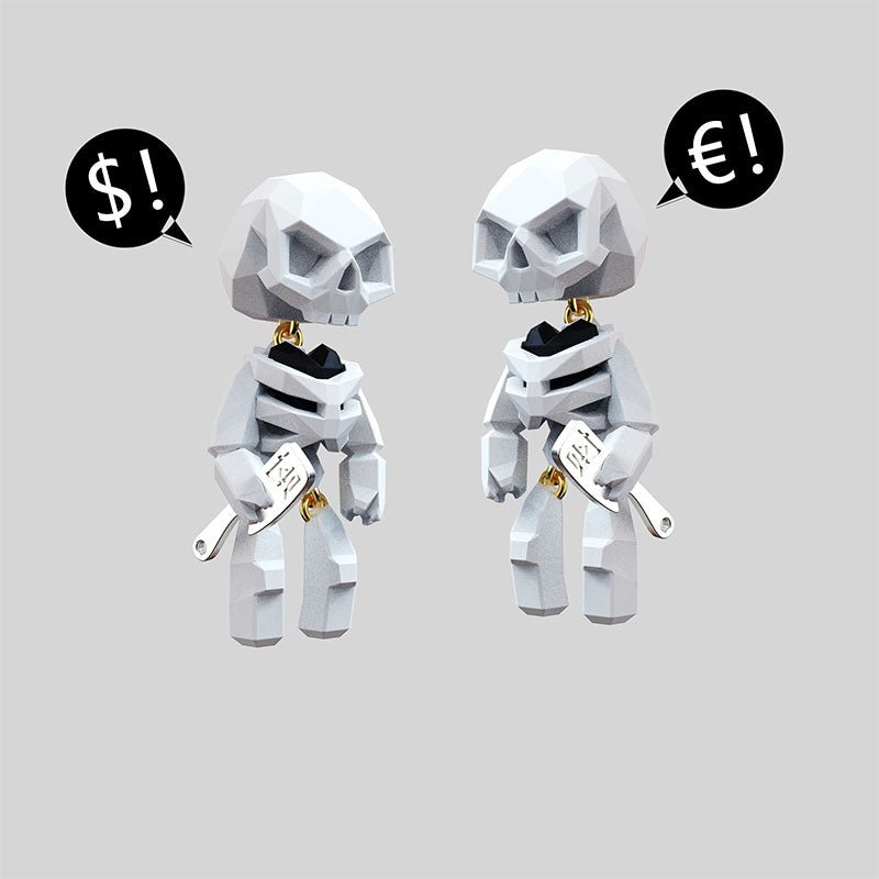 Halloween Heart Small Skull Ear Clip Earrings - lemailwigs