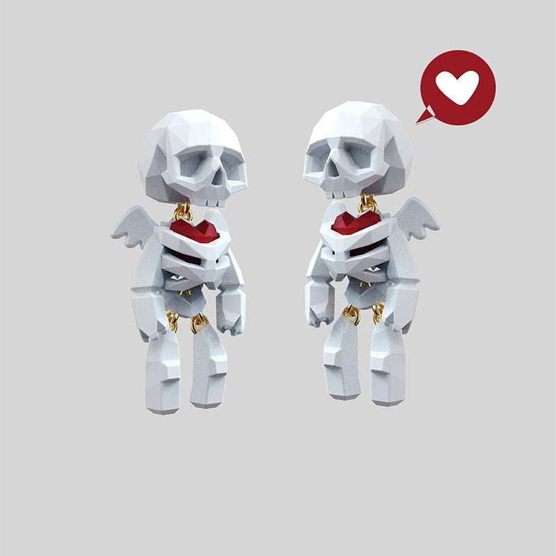 Halloween Heart Small Skull Ear Clip Earrings - lemailwigs