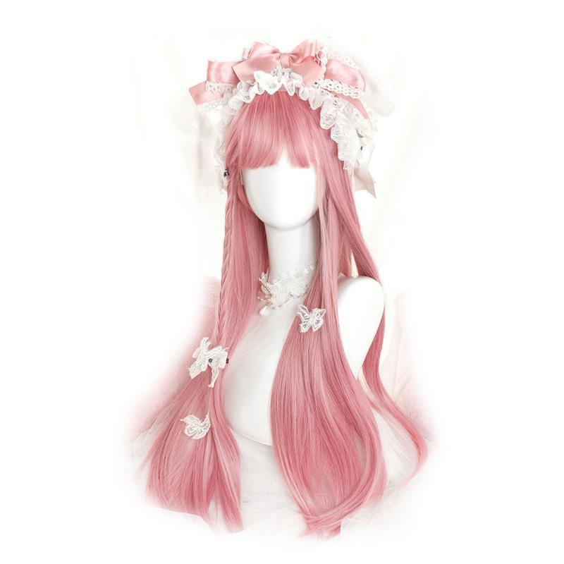 Halloween Long Pink Lolita Wigs 73cm Straight Woman Hair Cute Cosplay Wigs - lemailwigs