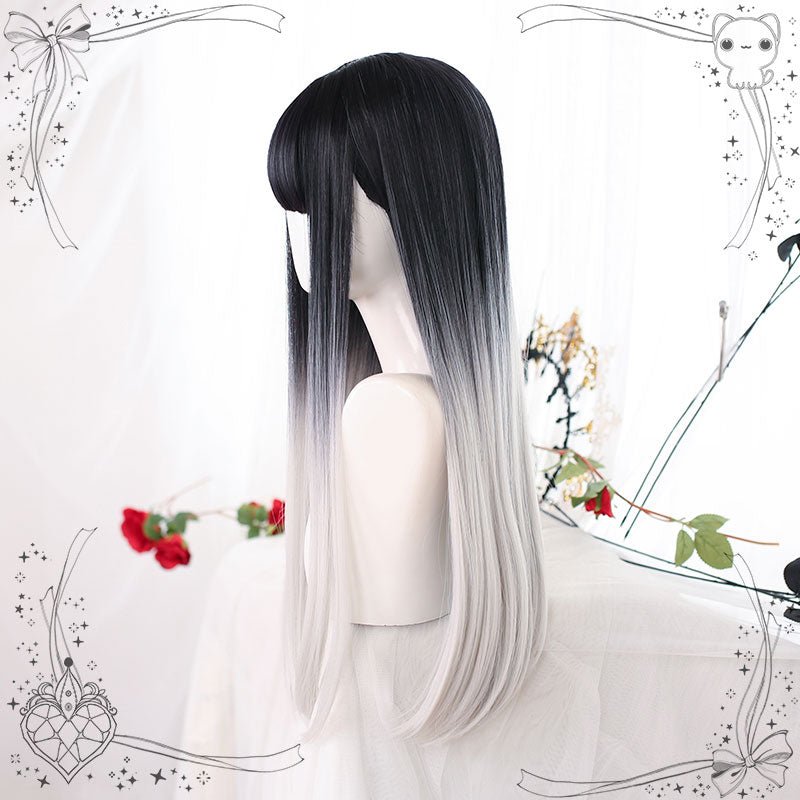 Harajuku Black Gradient Silver Straight Lolita Wig - lemailwigs