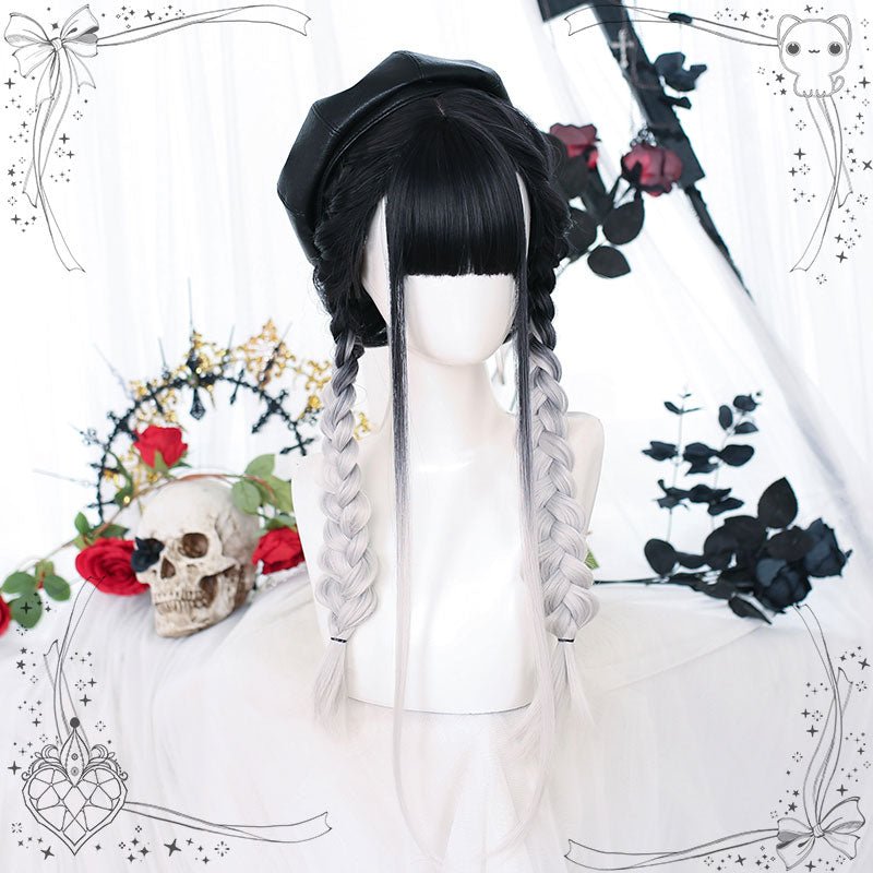 Harajuku Black Gradient Silver Straight Lolita Wig - lemailwigs