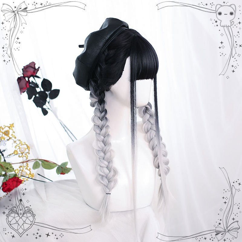 Harajuku Black Gradient Silver Straight Lolita Wig - lemailwigs