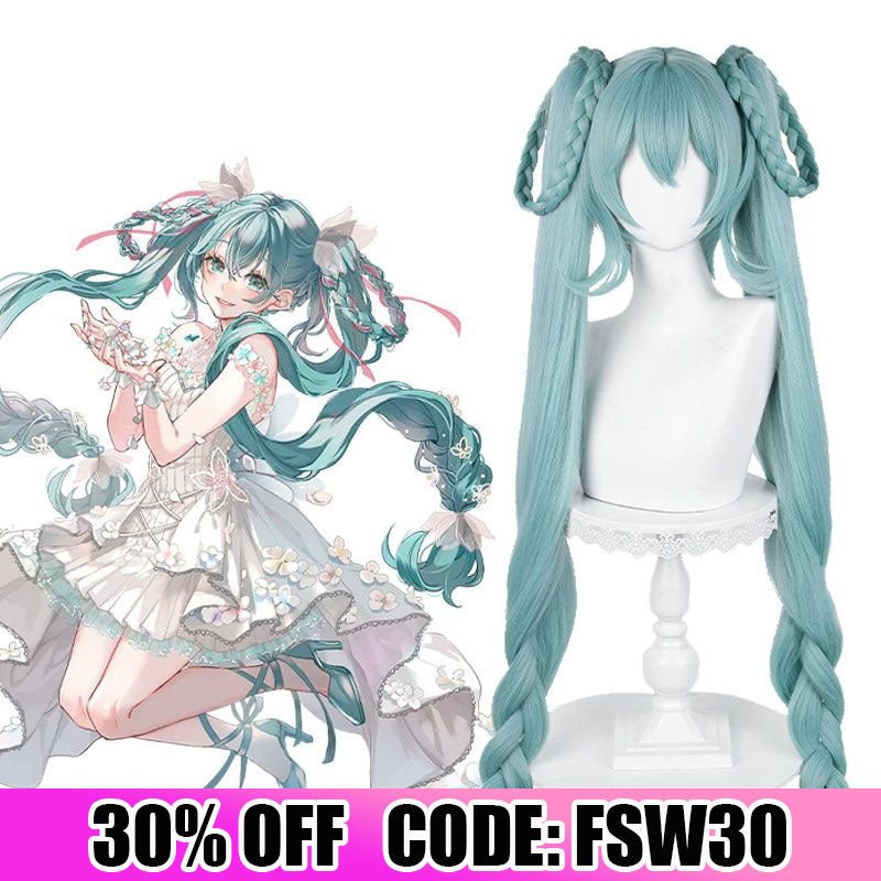 Hatsune Miku Long Light Green Double Tail Cosplay Wig - lemailwigs