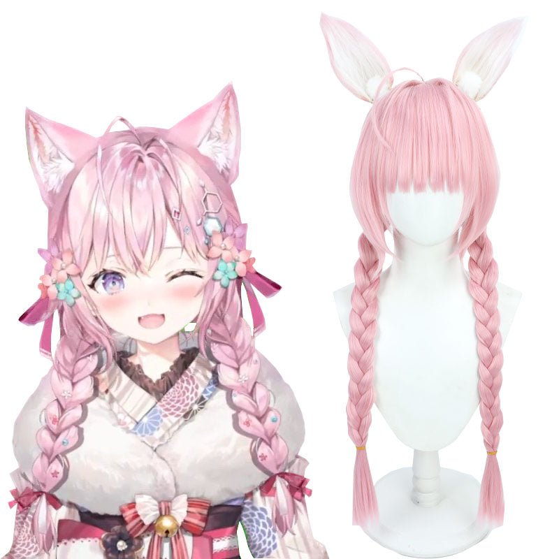 Hololive Hakui Koyori Pink Double Braid Cosplay Wig - lemailwigs
