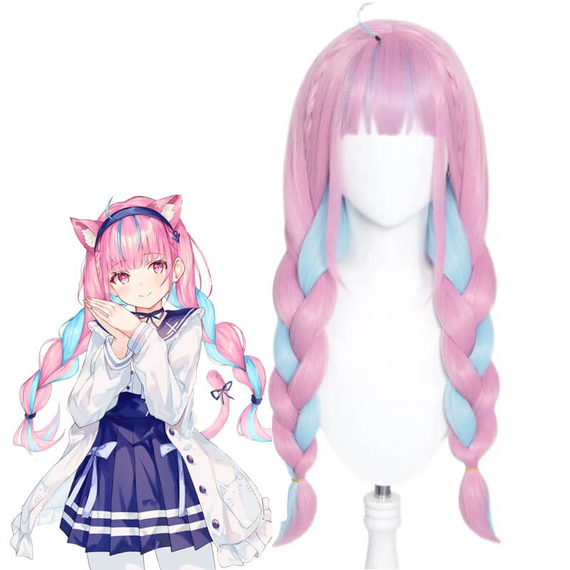 Hololive VTuber Minato Aqua Blue Pink Braided Cosplay Wigs - lemailwigs