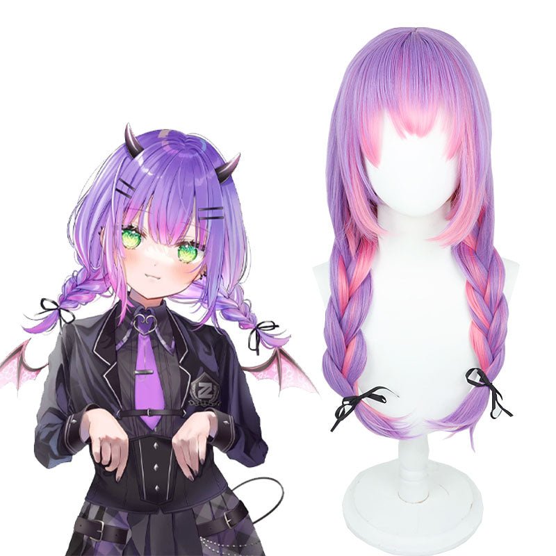 Hololive Vtuber Tokoyami Towa Purple Mixed Pink Cosplay Wig - lemailwigs
