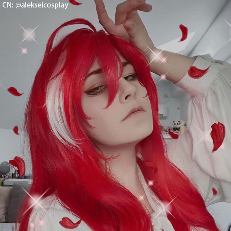 Honkai: Star Rail Argenti Red Mixed Grey Curly Cosplay Wig - lemailwigs