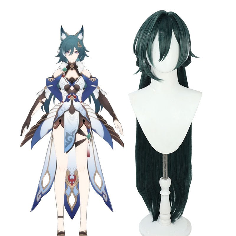 Honkai: Star Rail Yukong Dark Green Mixed White Cosplay Wig - lemailwigs