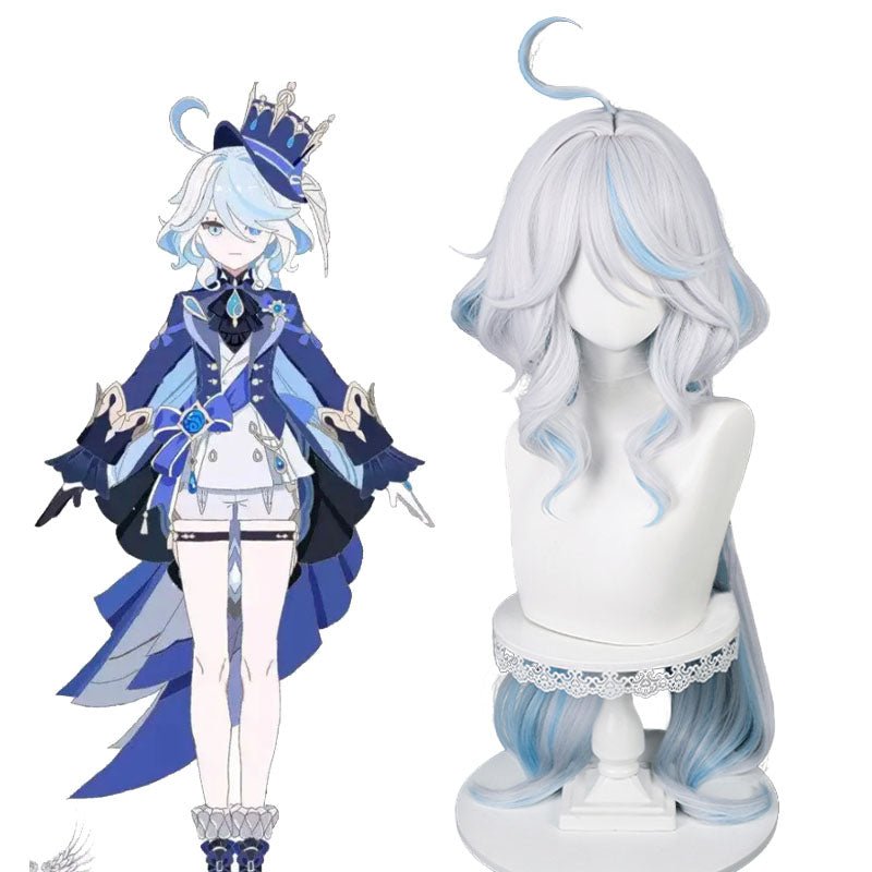 [In Stock] Genshin Impact Furina Silver Mixed Blue Cosplay Wig - lemailwigs