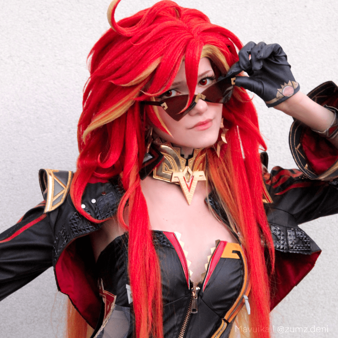 【In stock】Genshin Impact Mavuika Pyro Archon Red Mixed Yellow Long Cosplay Wig - lemailwigs