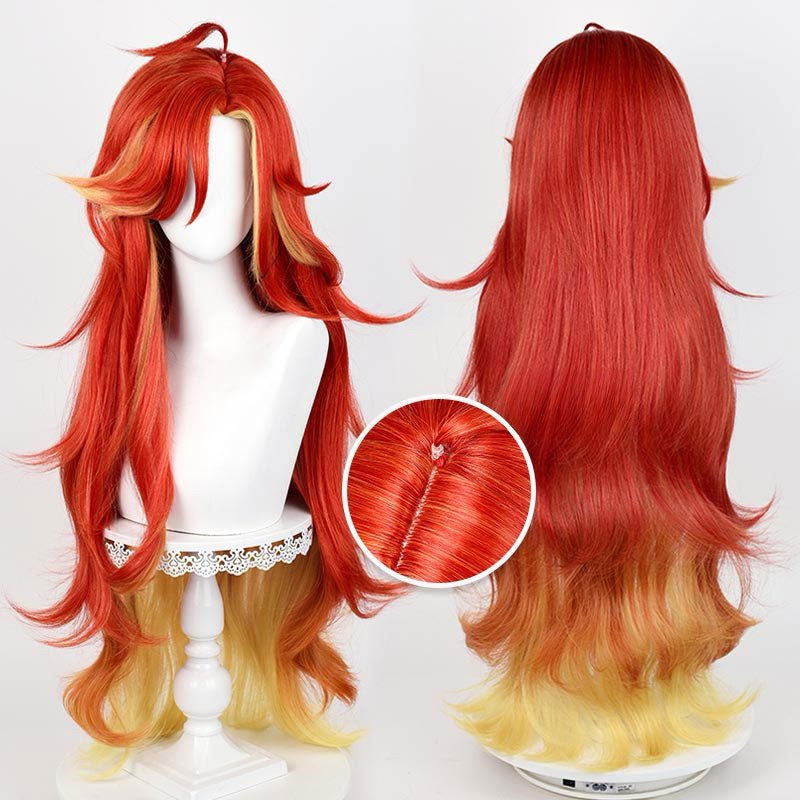 【In stock】Genshin Impact Mavuika Pyro Archon Red Mixed Yellow Long Cosplay Wig - lemailwigs