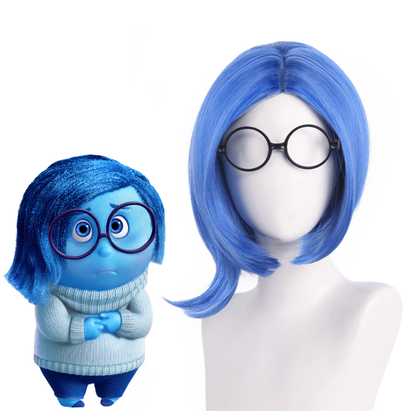 Inside Out Sadness Blue Cosplay Wig Free Glasses - lemailwigs