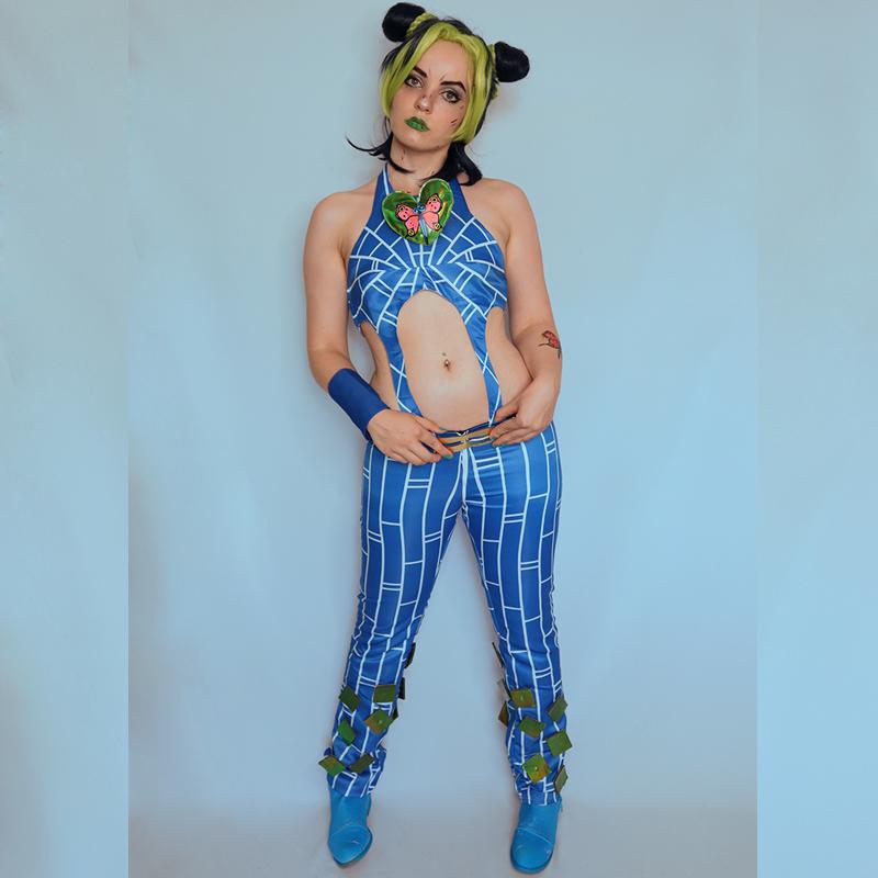 JoJo's Bizarre Adventure Jolyne Cujoh Blue Mixed Green Cosplay Wigs - lemailwigs