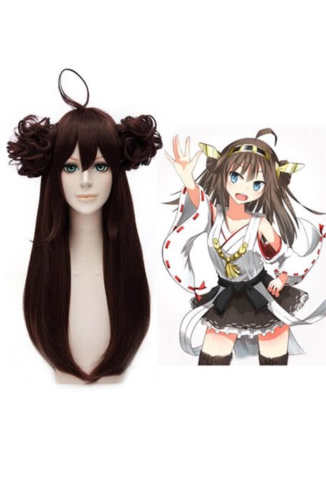 Kantai Collection KanColle Kongou Long Straight With Two Buns Dark Brown Cosplay Wigs - lemailwigs