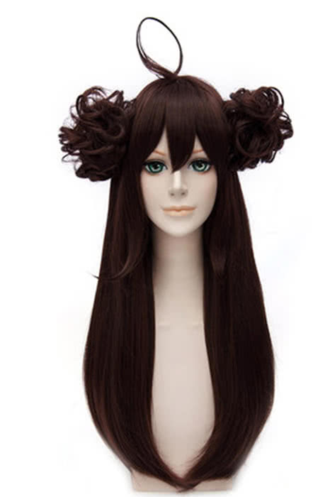Kantai Collection KanColle Kongou Long Straight With Two Buns Dark Brown Cosplay Wigs - lemailwigs