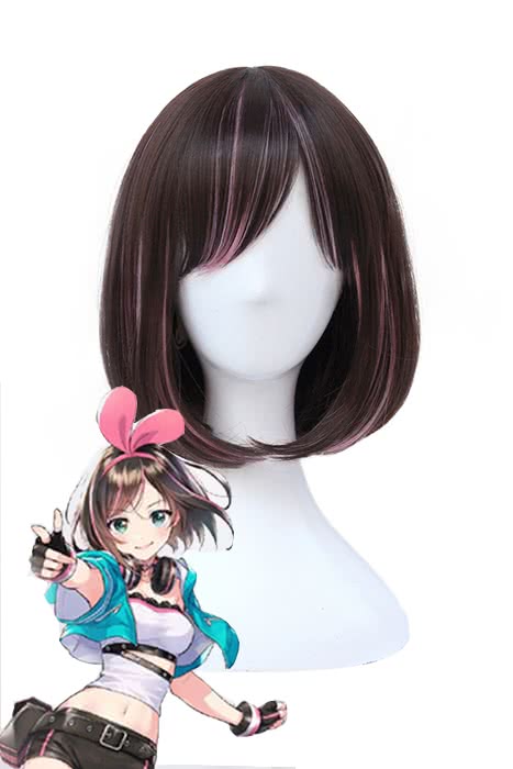 Kizuna AI AI Channel Youtuber Short Straight Brown Mixed Pink Cosplay Wigs - lemailwigs