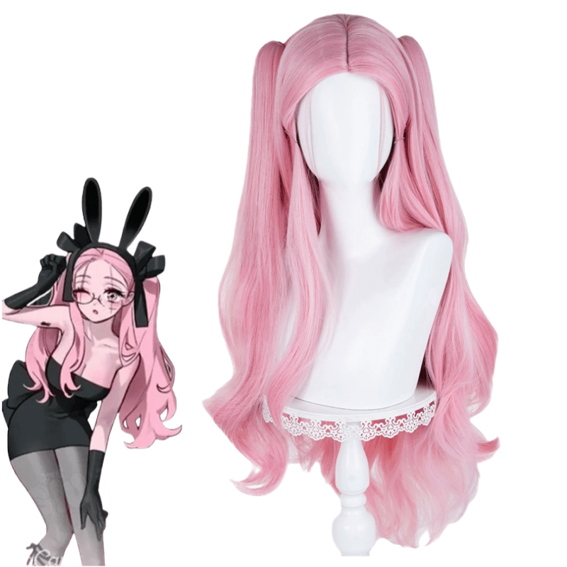 L - email Wig Alien Stage Mizi x Aniplus Collab Cafe Pink Cosplay Wig - lemailwigs