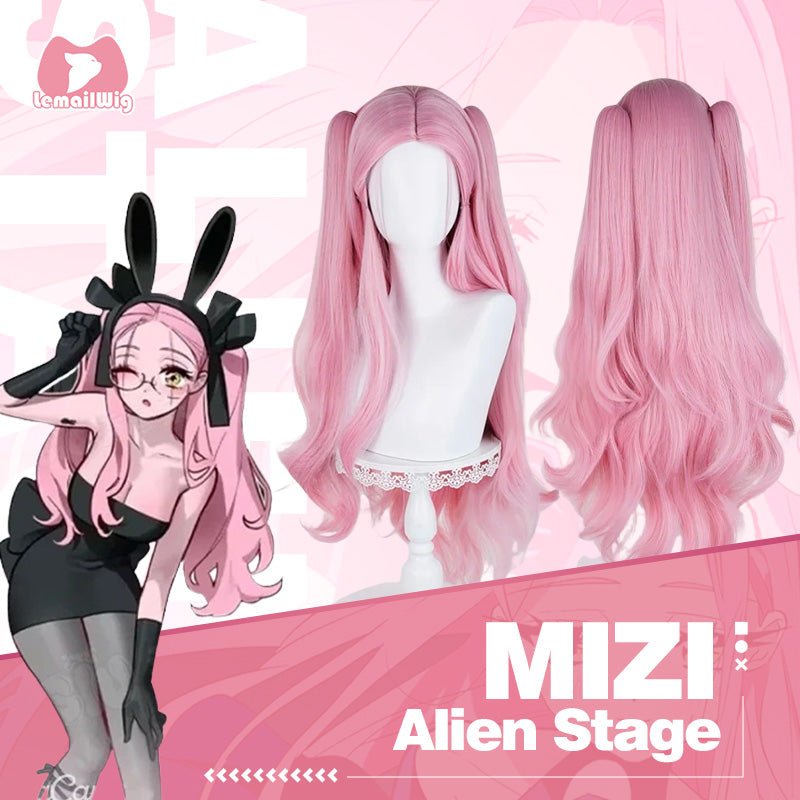 L - email Wig Alien Stage Mizi x Aniplus Collab Cafe Pink Cosplay Wig - lemailwigs