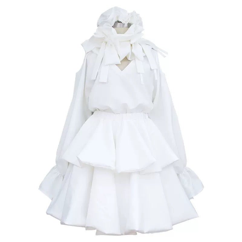 L - email Wig Alien Stage Sua White Dress Halloween Cosplay Costume - lemailwigs