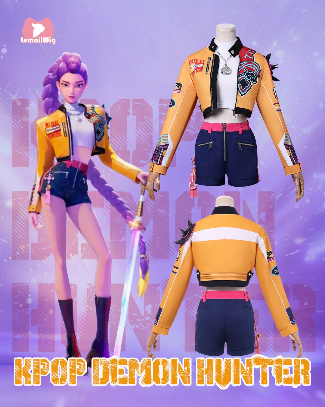 L - email Wig Anime Movie Huntrix Kpop Demon Hunter Rumi Cosplay Costume & Wig Full Set - lemailwigs
