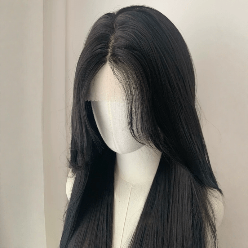 L - email Wig Black Brown Long Straight Front Lace Wig - lemailwigs