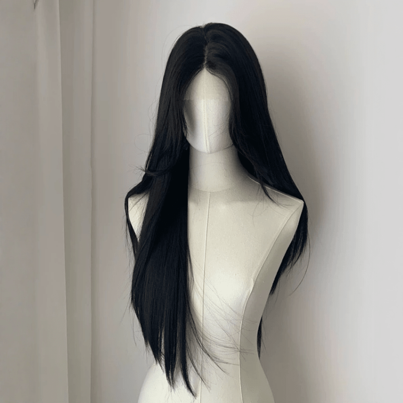 L - email Wig Black Brown Long Straight Front Lace Wig - lemailwigs