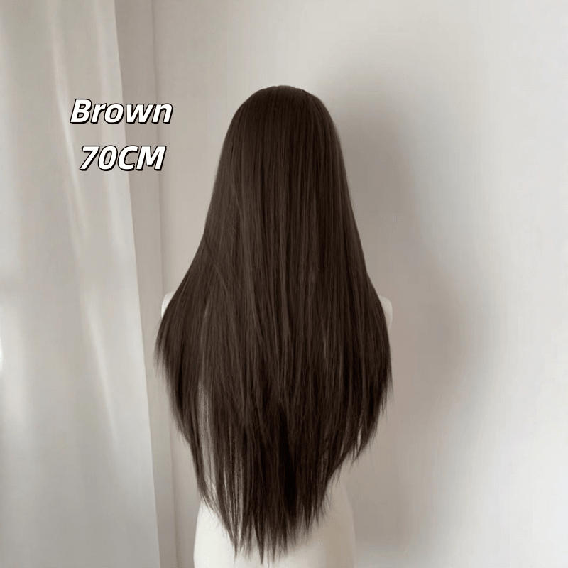 L - email Wig Black Brown Long Straight Front Lace Wig - lemailwigs