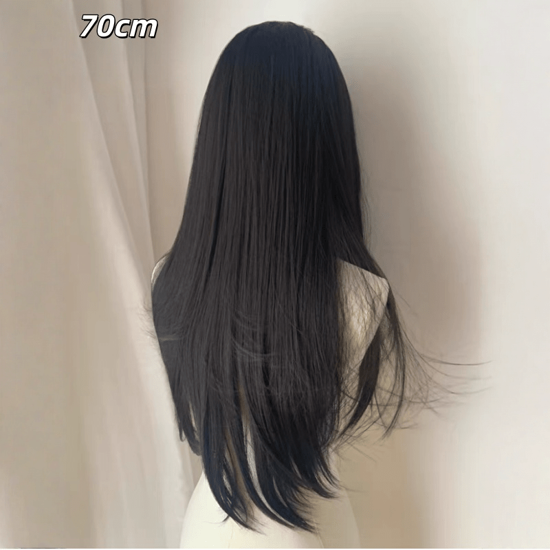 L - email Wig Black Brown Long Straight Front Lace Wig - lemailwigs