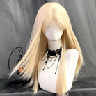 L - email Wig Blonde Platinum 65cm Middle Parting Bangs Lace Front Long Wig - lemailwigs
