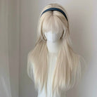 L - email Wig Blonde Platinum 65cm Middle Parting Bangs Lace Front Long Wig - lemailwigs