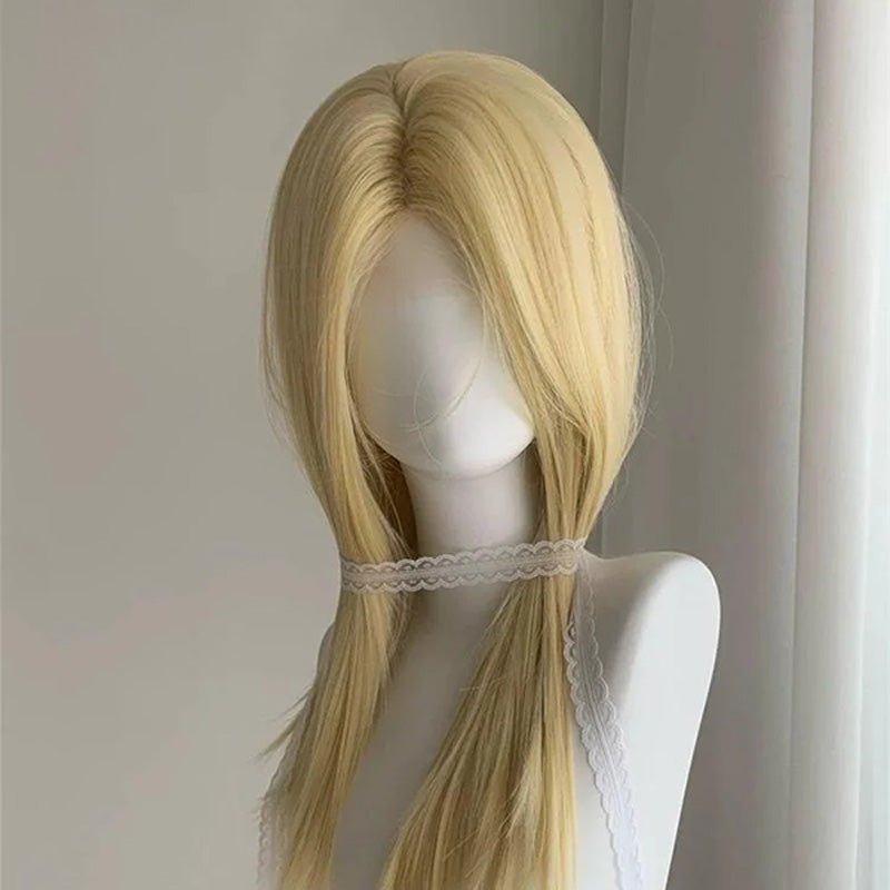 L - email Wig Blonde Platinum Lace Front 65cm Long Straight Wig - lemailwigs