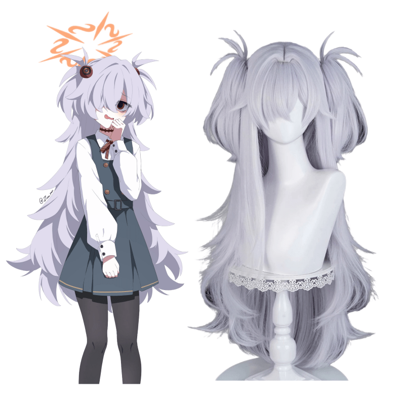 L - email Wig Blue Archive Itagaki Kanoe Silver Purple 90cm Long Halloween Cosplay Wig - lemailwigs