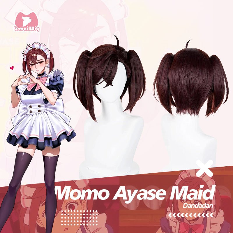 L - email Wig Dandadan Momo Ayase Maid Short Cosplay Wig - lemailwigs