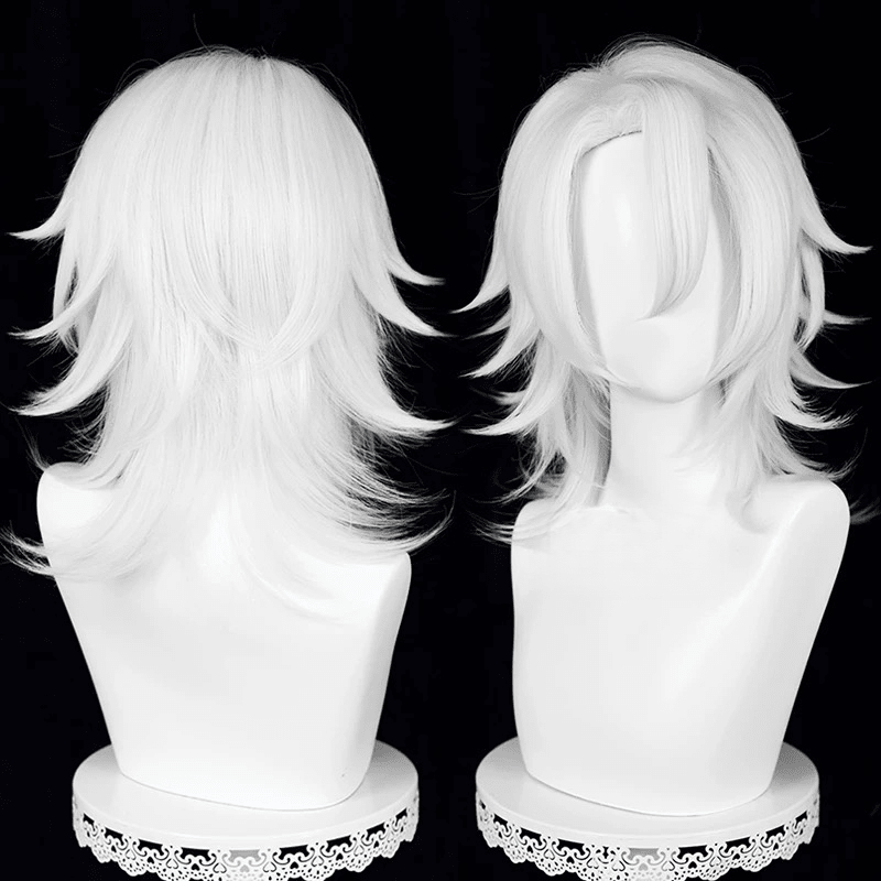 L - email Wig Demon Slayer: Kimetsu no Yaiba Tengen Uzui White 35 - 40cm Short Cosplay Wig - lemailwigs