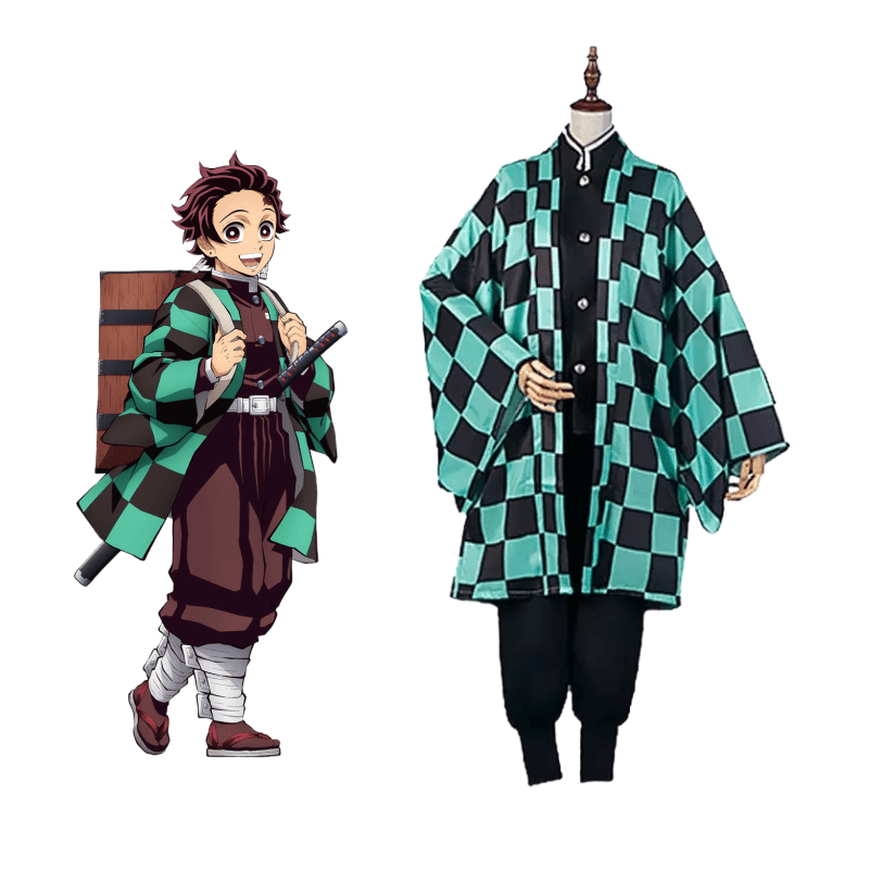 L - email Wig Demon Slayer Tanjirou Kamado Kid's Halloween Cosplay Costume - lemailwigs