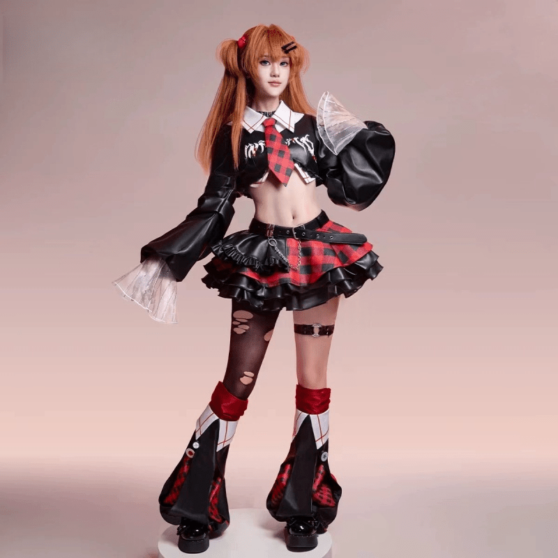 L - email Wig EVA Asuka Langley Rock Band Cosplay Costume And Wig Full Set - lemailwigs
