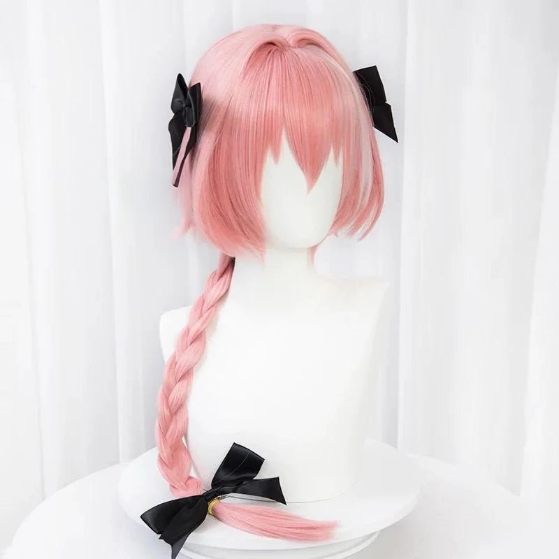 L - email Wig FGO Astolfo Cosplay 80cm Long Pink Braid Wig - lemailwigs